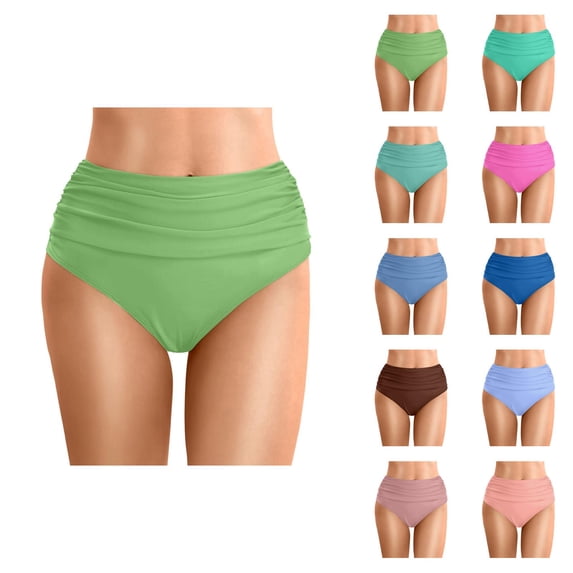 High Waisted Bikini Bottoms for Women Tummy Control Ruched Bathing Suit Swim Bottom