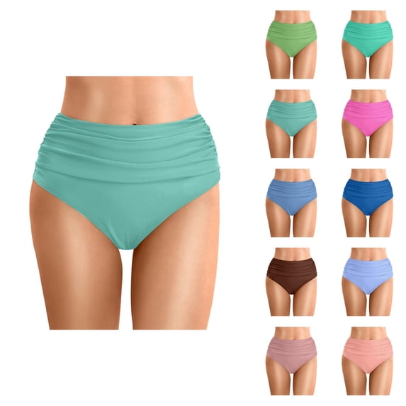 High Waisted Bikini Bottoms for Women Tummy Control Ruched Bathing Suit Swim Bottom