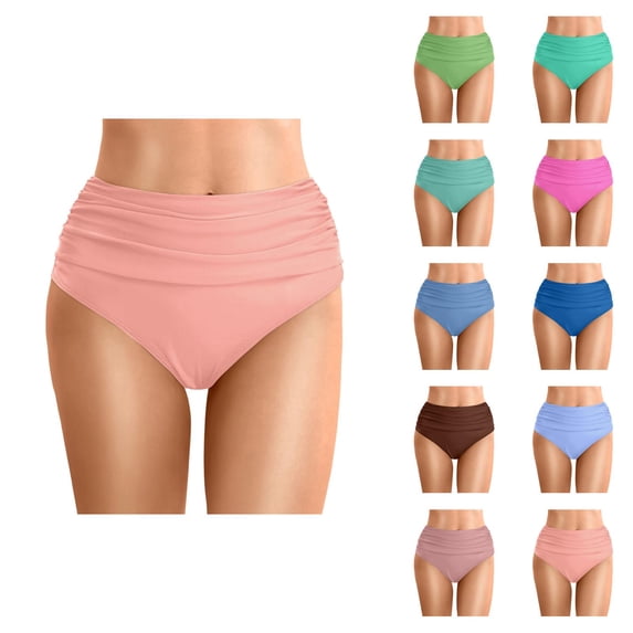 High Waisted Bikini Bottoms for Women Tummy Control Ruched Bathing Suit Swim Bottom