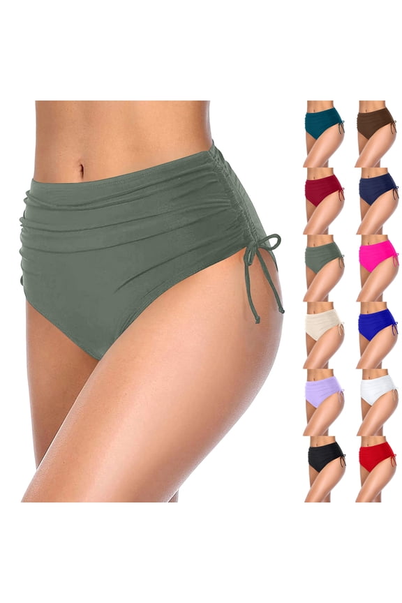 High Waisted Bikini Bottoms for Women Tummy Control Swimsuits Bottoms Full Coverage Bathing Suit Bottom Beige XXL