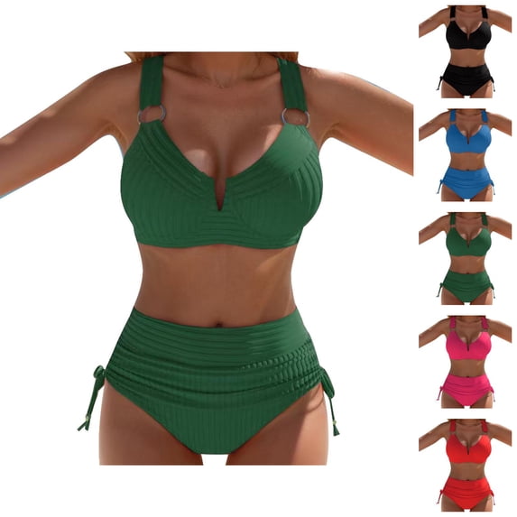 High Waisted Bikini Set for Women 2 Piece Swimsuit Solid Color Push Up Bikini with Adjustable Straps Summer 2026 Beach Swimwear
