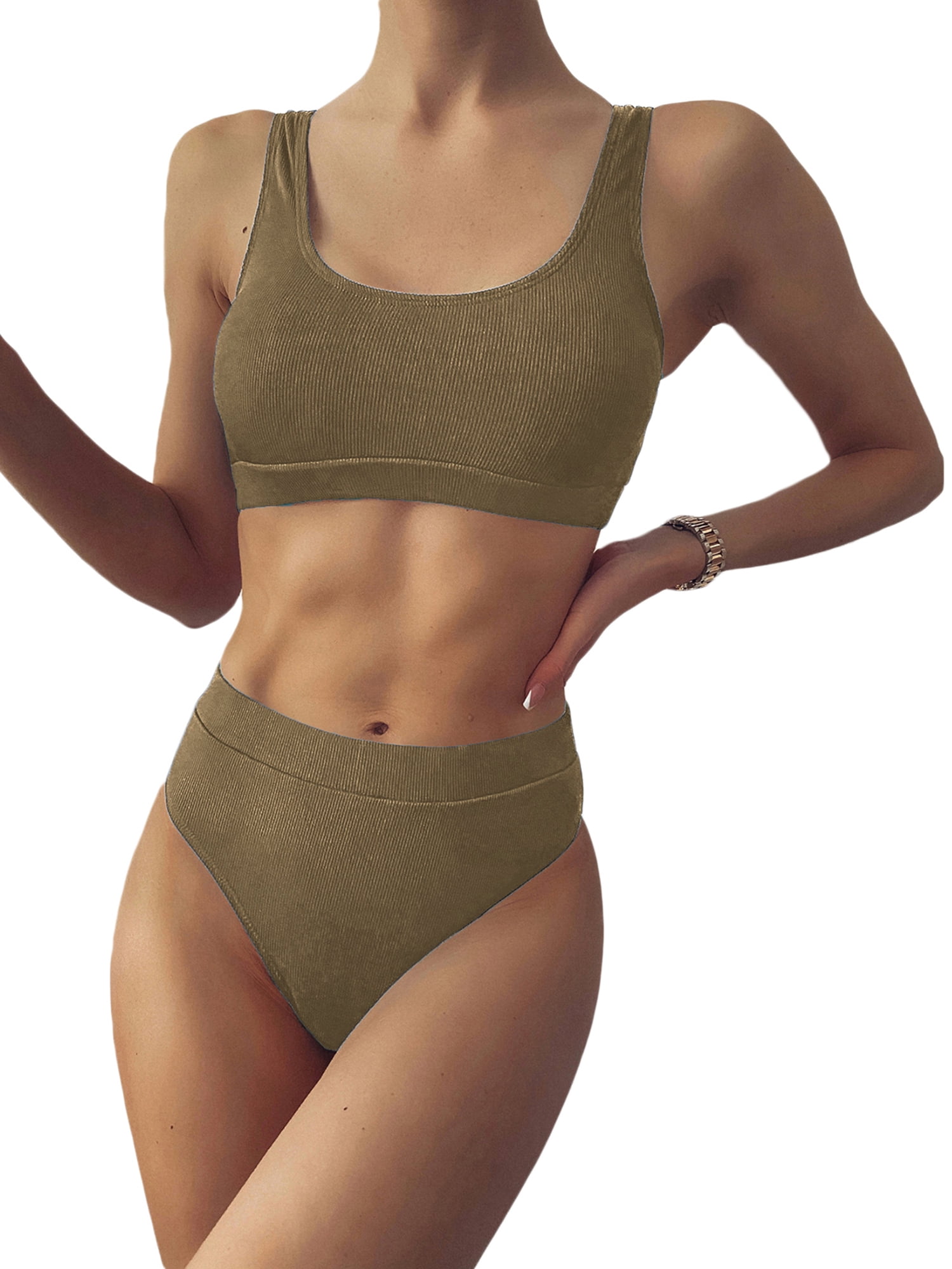 High Waisted Bikini Set for Women Athletic Two Piece Swimsuit Sporty