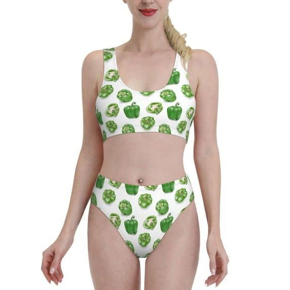 High Waisted Bikini Sets For Women, Bell Pepper Funny Print Swimsuits Tummy Control, Two Pieces Bathing Suit