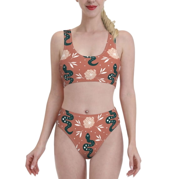 High Waisted Bikini Sets For Women, Classic Cartoon Snake Flower Swimsuits Tummy Control, Two Pieces Bathing Suit
