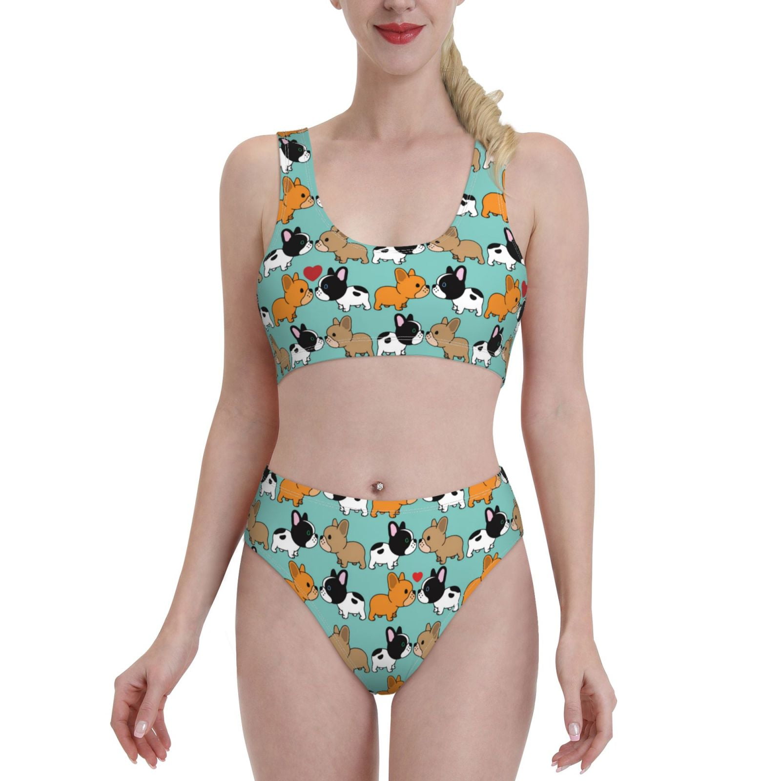 High Waisted Bikini Sets For Women Cute French Bulldog F Swimsuits Tummy Control Two Pieces Bathing Suit Walmart