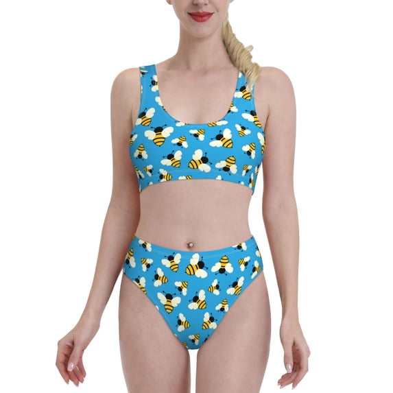 High Waisted Bikini Sets For Women, Flying Bees Swimsuits Tummy Control, Two Pieces Bathing Suit