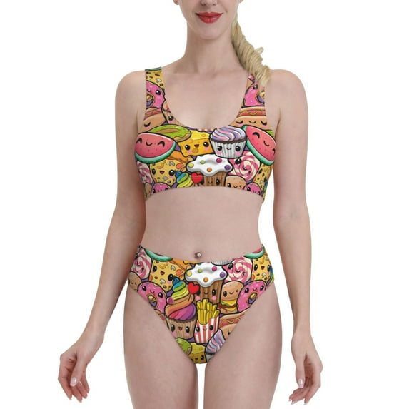 High Waisted Bikini Sets For Women, Fruit-Flavored Ice-Cream Swimsuits Tummy Control, Two Pieces Bathing Suit