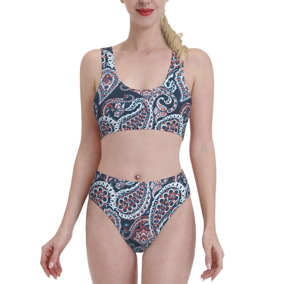 High Waisted Bikini Sets For Women, Paisley Print No.J94 Swimsuits Tummy Control, Two Pieces Bathing Suit