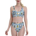 thumbnail image 1 of High Waisted Bikini Sets For Women, Stamp Pattern Blue Swimsuits Tummy Control, Two Pieces Bathing Suit, 1 of 8