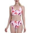 thumbnail image 1 of High Waisted Bikini Sets For Women, Striped Parakeet Flamingo Pink Swimsuits Tummy Control, Two Pieces Bathing Suit, 1 of 8