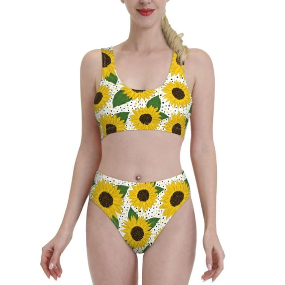 High Waisted Bikini Sets For Women, Sunflowers Swimsuits Tummy Control, Two Pieces Bathing Suit