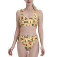 thumbnail image 1 of High Waisted Bikini Sets For Women, World Stamp Design Swimsuits Tummy Control, Two Pieces Bathing Suit, 1 of 8