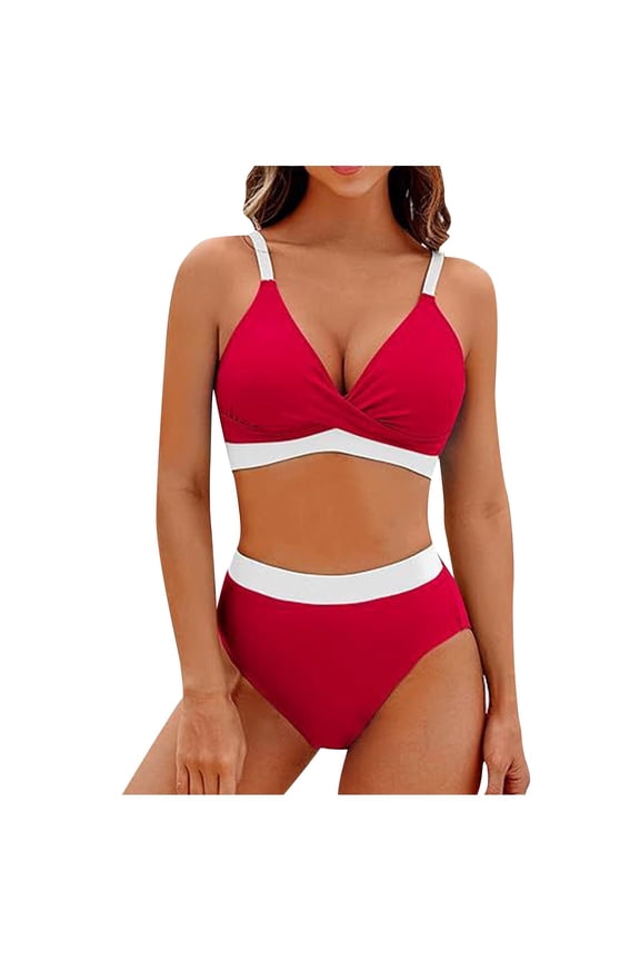 High Waisted Bikini Sets Push Up Twist Front Spaghetti Straps Ruched Two Piece Swimsuit Bathing Suit with Bottoms Swimsuit Sets Mothers&nbsp;Day&nbsp;Gifts