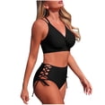 thumbnail image 1 of High Waisted Bikini Sets Women Cross Back Twist Swimsuits Two Piece Side Cutout Drawstring Bathing Suits (L, Black), 1 of 7