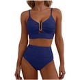 thumbnail image 1 of High Waisted Bikini Sets for Women Tummy Control 2 Piece Bathing Suit U-Wire Push up Texture Beach Swimsuit Navy S, 1 of 4
