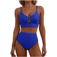 thumbnail image 1 of High Waisted Bikini Sets for Women Tummy Control 2 Piece Bathing Suit U-Wire Push up Texture Beach Swimsuit Royal Blue S, 1 of 4