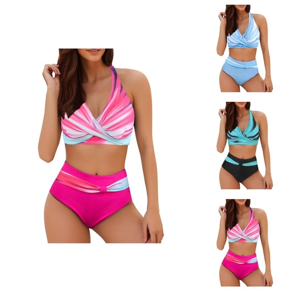 High Waisted Bikini Sets for Women Fashionable Two Color Womens Two Piece Swimsuits Swimsuit
