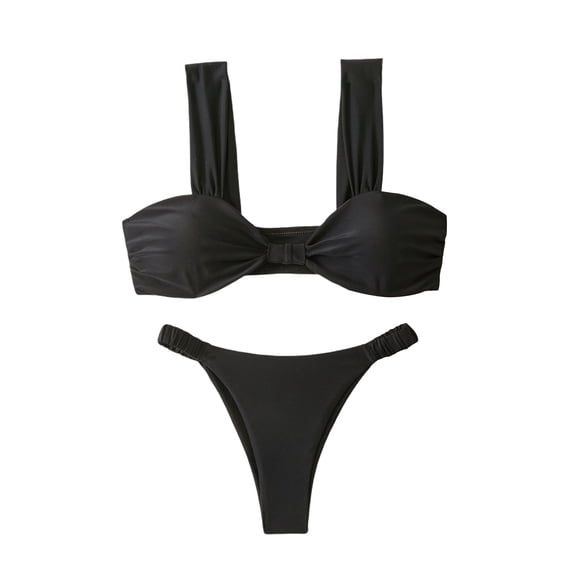 High Waisted Bikini Sets for Women Swim Suits Tummy Control Ruched Bikini Two Piece Bathing Suit Swimwear Black