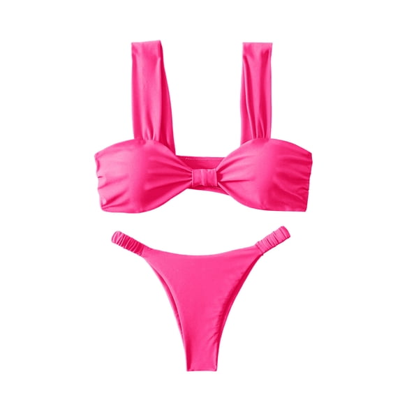 High Waisted Bikini Sets for Women Swim Suits Tummy Control Ruched Bikini Two Piece Bathing Suit Swimwear Hot Pink