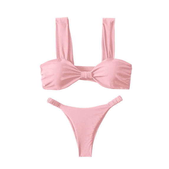 High Waisted Bikini Sets for Women Swim Suits Tummy Control Ruched Bikini Two Piece Bathing Suit Swimwear Pink