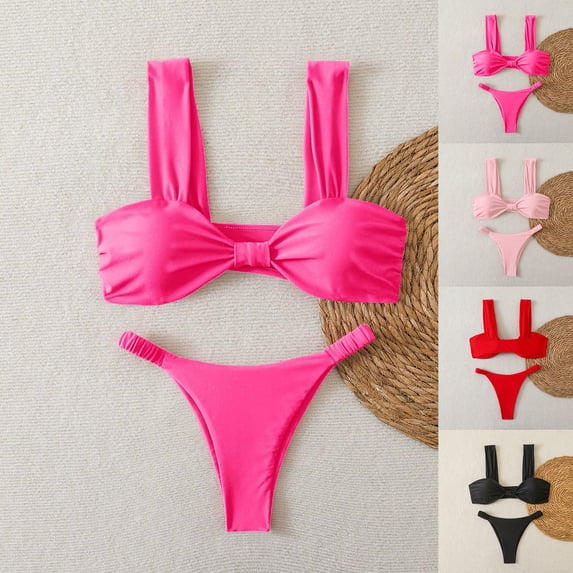 High Waisted Bikini Sets for Women Swim Suits Tummy Control Ruched Bikini Two Piece Bathing Suit Swimwear Red