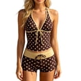 thumbnail image 1 of High Waisted Bikini Sets for Women Tummy Control Polka Dot Halter Front Tie Two Piece Tankini with Drawstring Swim Short Yellow S, 1 of 5