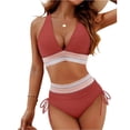 thumbnail image 1 of High Waisted Bikini Sets for Women Tummy Control Swimsuit Color Block Full Coverage Push up Sexy 2 Piece Bathing Suit Watermelon Red XL, 1 of 6