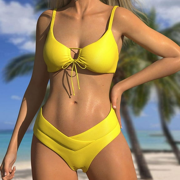 High Waisted Bikinis for Women 2 Piece Spaghetti Strap Swimsuit Triangle Bra and Seamless High Cut Bathing Suits