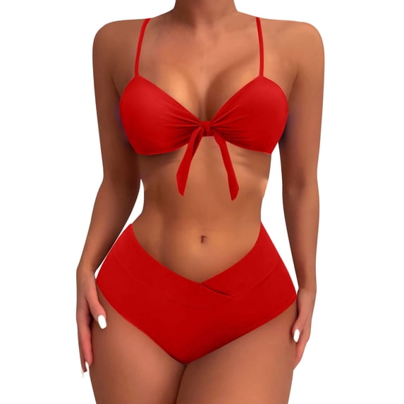 High Waisted Bikinis for Women Push Up Tie Front Full Coverage Bottom Swimwear Bathing Suits