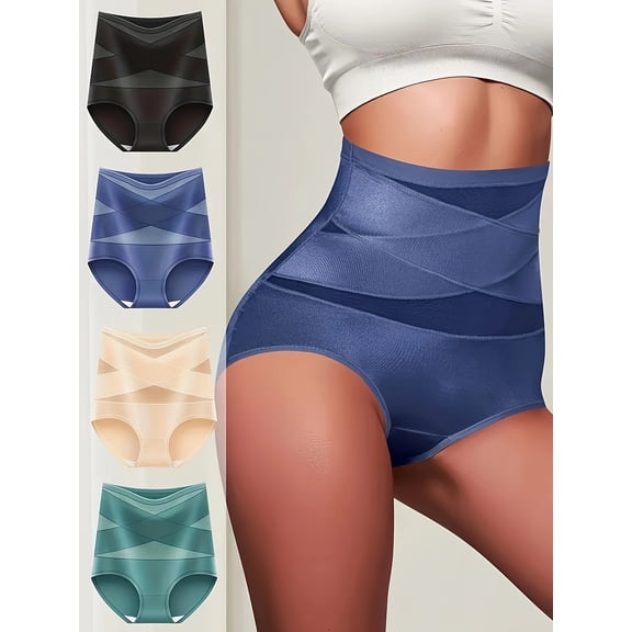 High-Waisted Body Shaper Underwear for Women, Featuring Tummy Control, Seamless Design, And Available in a Pack of Four.