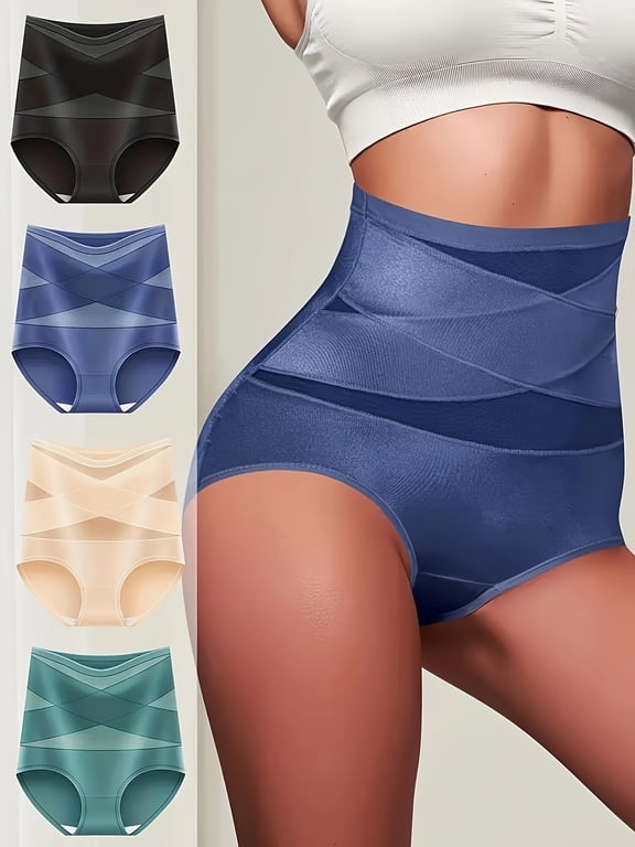 High-Waisted Body Shaper Underwear for Women, Featuring Tummy Control, Seamless Design, And Available in a Pack of Four.