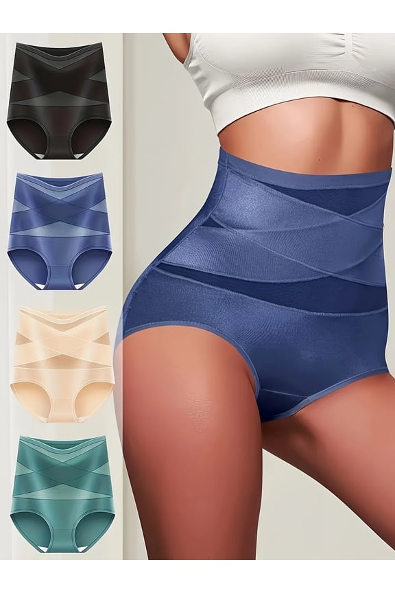 High-Waisted Body Shaper Underwear for Women, Featuring Tummy Control, Seamless Design, And Available in a Pack of Four.