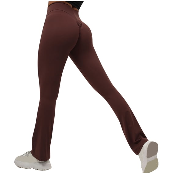 High Waisted Bootcut Yoga Pants for Women Scrunch Butt Lifting Stretch Workout Flare Leggings Compression Tights Coffee