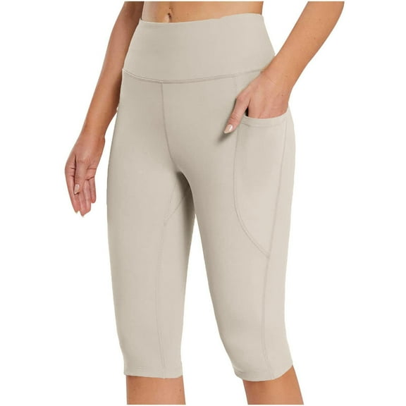 High Waisted Butt Lifting Seamless Capri Leggings with Pockets Tummy Control Workout Yoga Pants Leggings