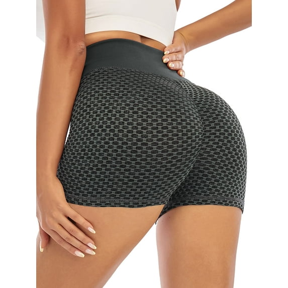 High Waisted Butt Lifting Yoga Shorts for Women Tummy Control Textured Ruched Shorts Sports Gym Running Beach Hot Pants