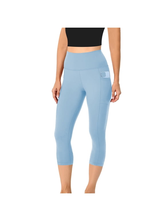 High Waisted Capri 3/4 Length Leggings for Women with Pockets Casual Buttery Soft Elastic Opaque Tummy Control Leggings, Spring Summer Cropped Trousers for Yoga Gym Running Workout
