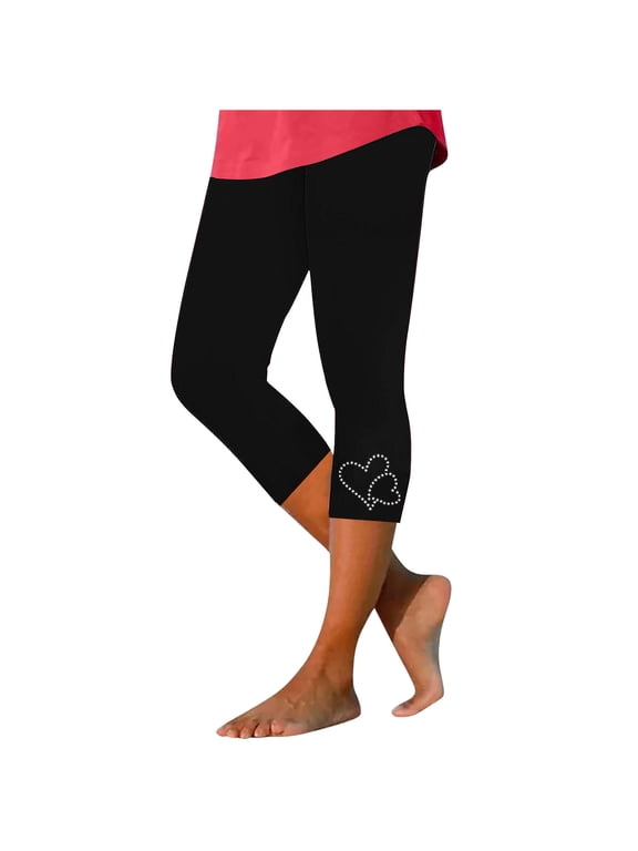 High Waisted Capri 3/4 Length Leggings for Women, Soft Elastic Tummy Control Leggings, Cropped Trousers for Workout Gym Yoga Black XL