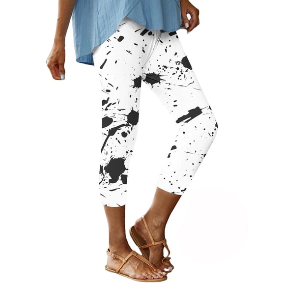 High Waisted Capri Leggings for Women Athletic Print Slimming Pull-On Stretchy Capris Pants Comfort Workout Running Trousers, Black, XXL