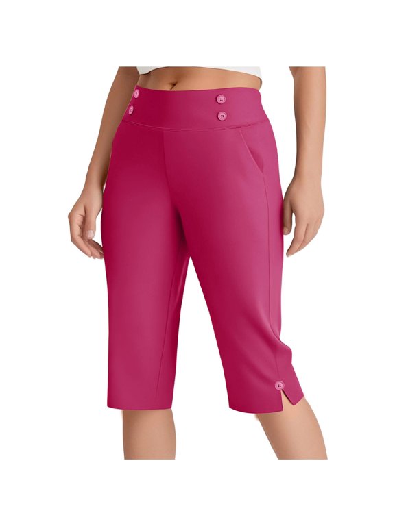High Waisted Capri Leggings for Women-Side Split Yoga Capris Pants No See Through Tummy Control Cycling Workout Yoga Capris Pants with Pockets