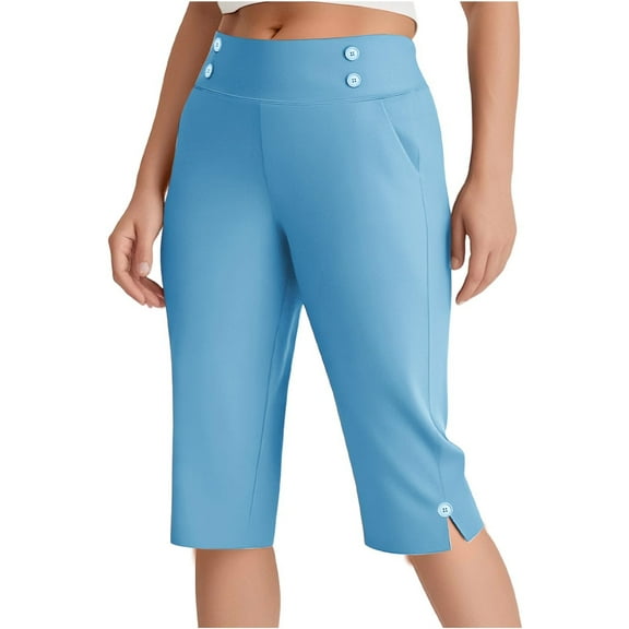 High Waisted Capri Leggings for Women-Side Split Yoga Capris Pants No See Through Tummy Control Cycling Workout Yoga Capris Pants with Pockets