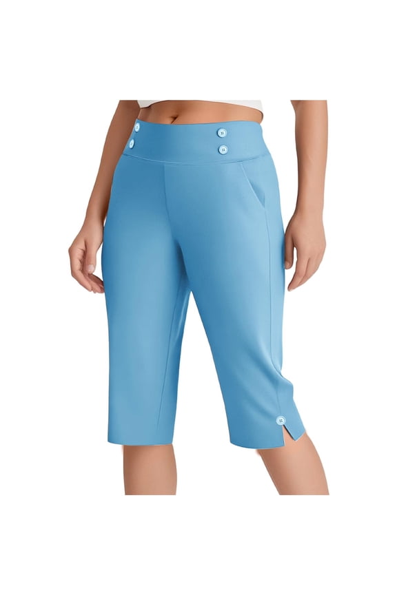 High Waisted Capri Leggings for Women-Side Split Yoga Capris Pants No See Through Tummy Control Cycling Workout Yoga Capris Pants with Pockets
