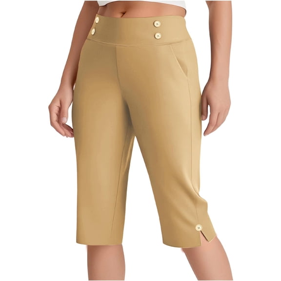 High Waisted Capri Leggings for Women-Side Split Yoga Capris Pants No See Through Tummy Control Cycling Workout Yoga Capris Pants with Pockets