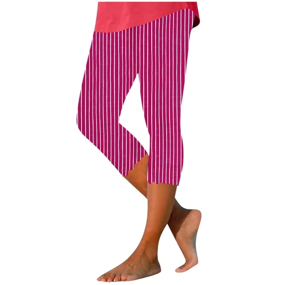 High Waisted Capri Pants for Women Printed Ultra Soft Leggings Casual Comfortable Slim Fit Yoga Pants (XL, Hot Pink)