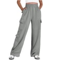 thumbnail image 1 of High Waisted Cargo Pants Women Ruffle Elastic Waist Wide Leg Pants with 7 Pockets Winter Warm Fleece Sweatshirt, 1 of 8