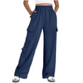 thumbnail image 1 of High Waisted Cargo Pants Women Ruffle Elastic Waist Wide Leg Pants with 7 Pockets Winter Warm Fleece Sweatshirt, 1 of 8