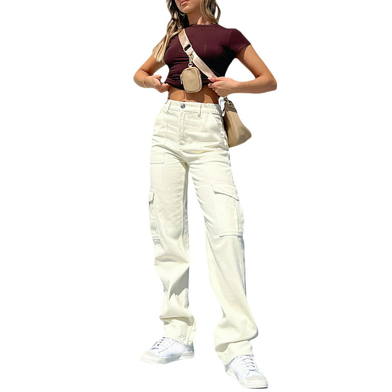 High Waisted Cargo Pants Women Straight Leg Cargo Trousers 90s Fashion  Relaxed Fit Cargo Pants with Pockets