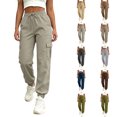 thumbnail image 1 of High Waisted Cargo Pants Women Zaewscy Women's Fashion Solid Color Elastic Waist Pocket Ruched Straight Leg Long Pants Gray M, 1 of 7