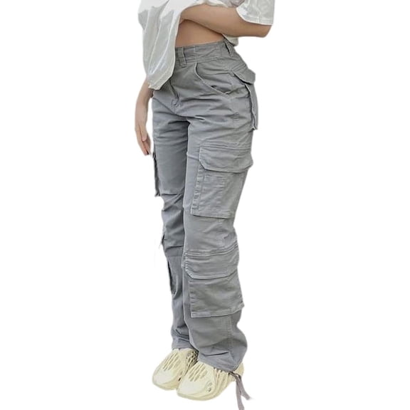 High Waisted Cargo Pants for Women Baggy Y2k Straight Wide Leg Pants with Pockets Streetwear
