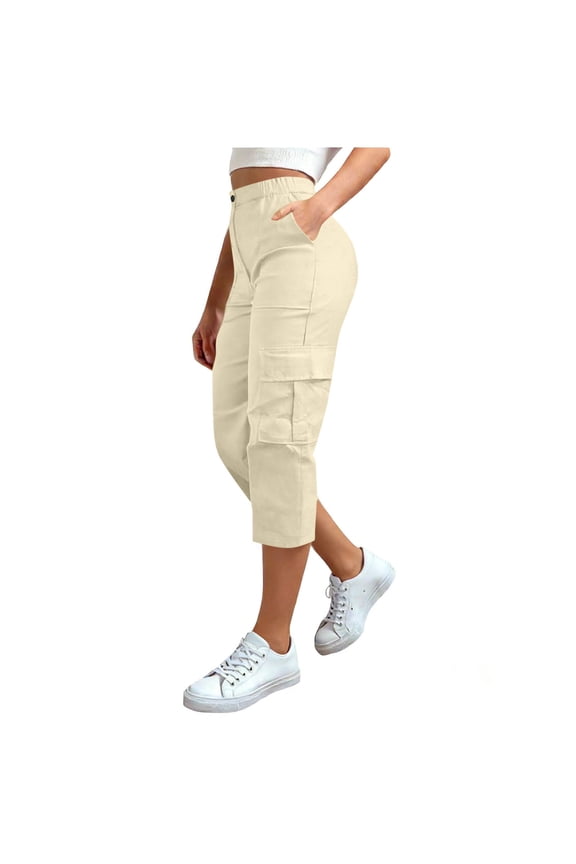 High Waisted Cargo Pants for Women Plus Size Baggy Capris Pants Casual Button down Hiking Pant with Multi-pockets
