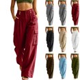 thumbnail image 1 of High Waisted Cargo Pants for Women Straight Leg Back Long Pants Elastic Waist Solid Color Cargo Pants Camping Trekking Trousers With Multiple Pockets, 1 of 9